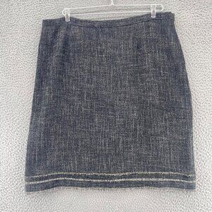Kasper Skirt Womens 16 Gray Woven Pencil Fringe Knee Length Office Career Work